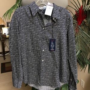 NEW CHAPS Navy Blue and White Polka Blouse